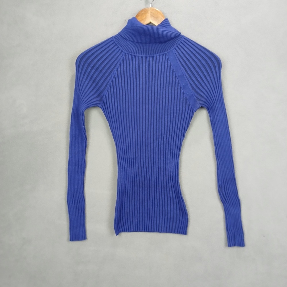 Its Our Time Sweater Womens Small Dark Blue Rayon Knit‎ Raglan Sleeve Turtleneck